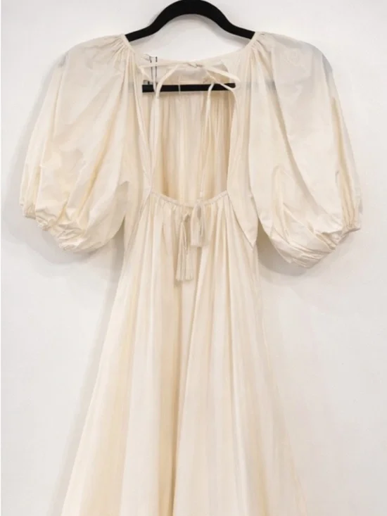 RHODE,Chloe Cotton Puff Sleeve Dress Ecru Open-Back Boho Luxury Resort Size L - Picture 3 of 8
